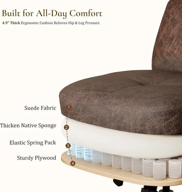 Alt view image 4 of 7 - Becky Mid Century Modern Office Desk Chairs Leather, Comfy Office Chair with Lumbar Support and Arms, Mid-Back, Comfortable Thick Cushion, Height Adjustable, 360°Swivel, Brown