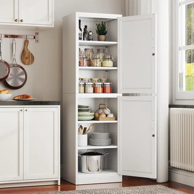 Alt view image 7 of 7 - 2 Door Metal Locker Cabinet, 19.7W Narrow Vertical Steel Storage Cabinet with Locking Door and 4 Adjustable Shelves, Garage Tool File Cabinets for Office, Kitchen, Bathroom, White