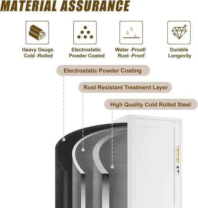 Alt view image 6 of 7 - 2 Door Metal Locker Cabinet, 19.7W Narrow Vertical Steel Storage Cabinet with Locking Door and 4 Adjustable Shelves, Garage Tool File Cabinets for Office, Kitchen, Bathroom, White