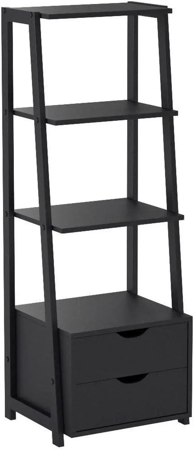 Alt view image 4 of 6 - 4-Tier Ladder Shelf with 2 Drawers, 52.5" Tall Freestanding Bookcase, Shelving Unit Display Rack with Storage for Living Room, Home Office (2, Black)