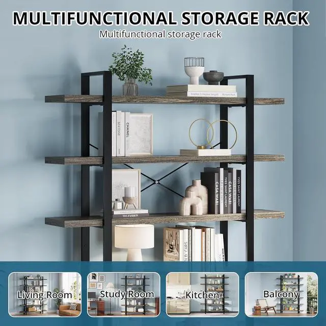Alt view image 4 of 7 - Heavy Duty 6 Tier Bookcase, 80-in Tall Industrial Modern Large Bookshelf, Wood Farmhouse Bookcases Book Shelves and Metal Frame for Office, Bedroom, Living Room, Grey