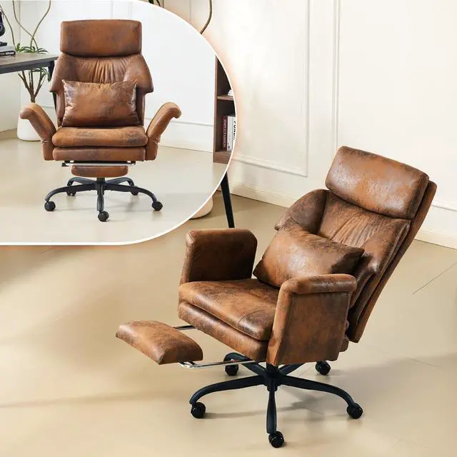 Main image of 100-130° Reclining Tall Office Chair with Foot Rest & Adjustable Armrests, Ergonomic Criss Cross Chair with Wheels & Headrest, Comfy Wide-Seat Gamer Chair for the Heavy, Microfiber, Vintage