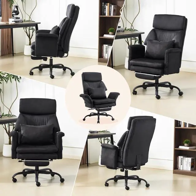 Alt view image 3 of 7 - 100-130° Reclining Tall Office Chair with Foot Rest & Adjustable Armrests, Ergonomic Criss Cross Chair with Wheels & Headrest, Comfy Wide-Seat Gamer Chair for the Heavy, Microfiber, Black