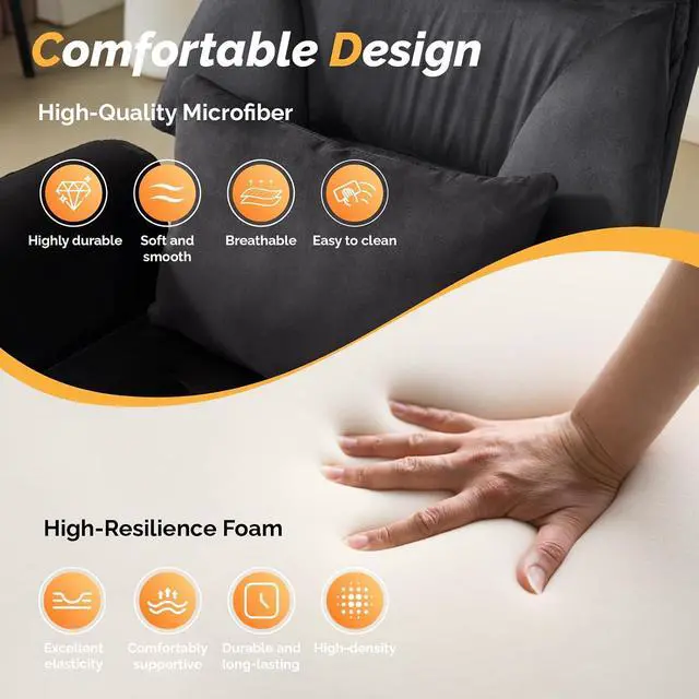 Alt view image 4 of 7 - 100-130° Reclining Tall Office Chair with Foot Rest & Adjustable Armrests, Ergonomic Criss Cross Chair with Wheels & Headrest, Comfy Wide-Seat Gamer Chair for the Heavy, Microfiber, Black