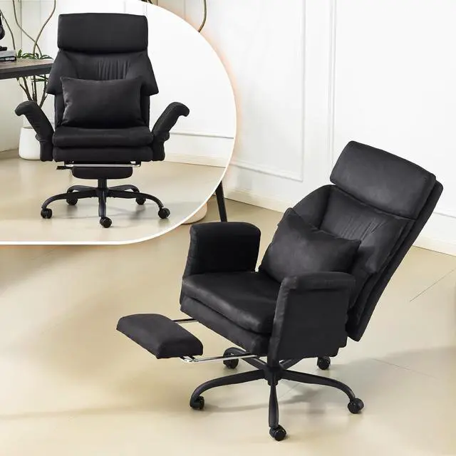 Main image of 100-130° Reclining Tall Office Chair with Foot Rest & Adjustable Armrests, Ergonomic Criss Cross Chair with Wheels & Headrest, Comfy Wide-Seat Gamer Chair for the Heavy, Microfiber, Black