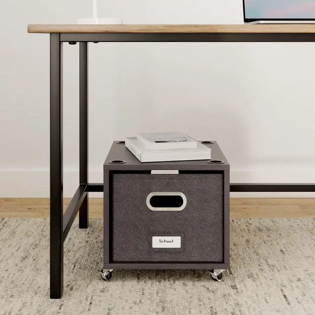 Alt view image 2 of 12 - Rolling File Cabinet Decorative Storage Shelf w/Removable Bins, Handles, and Wheels Organize Files, Books, Toys, Under Desk Office Solution, Modern Design - 1 Lateral Drawer, Gray