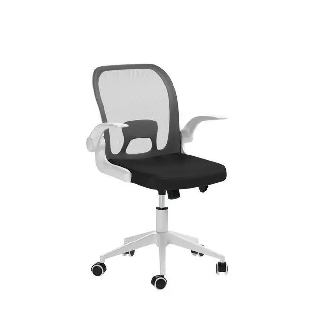 Alt view image 5 of 6 - Foldable Office Chair - Home Office Desk Chairs with Wheels and Flip-Up Arms - Ergonomic Backrest Mesh Computer Chair Adjustable Swivel Rolling Home Executive (White)