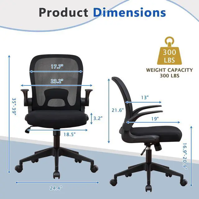 Alt view image 2 of 6 - Foldable Office Chair for Small Spaces | Home Office Folding Desk Chairs with Wheels and Flip Up Arms | Ergonomic Mesh Computer Chair for Adults & Kids Black