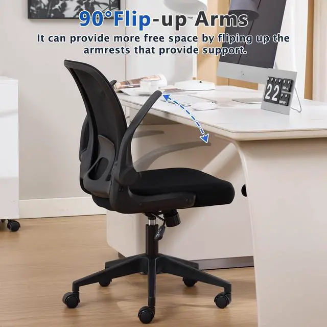 Alt view image 4 of 6 - Foldable Office Chair for Small Spaces | Home Office Folding Desk Chairs with Wheels and Flip Up Arms | Ergonomic Mesh Computer Chair for Adults & Kids Black
