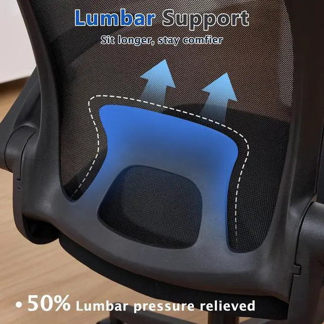 Alt view image 5 of 6 - Foldable Office Chair for Small Spaces | Home Office Folding Desk Chairs with Wheels and Flip Up Arms | Ergonomic Mesh Computer Chair for Adults & Kids Black