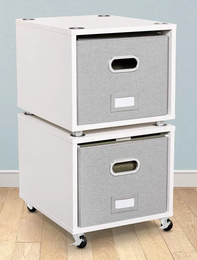 Alt view image 2 of 6 - Rolling File Cabinet Decorative Storage Shelf w/Removable Bins, Handles, and Wheels Organize Files, Books, Toys, Under Desk Office Solution, Modern Design - 1 Lateral Drawer, White