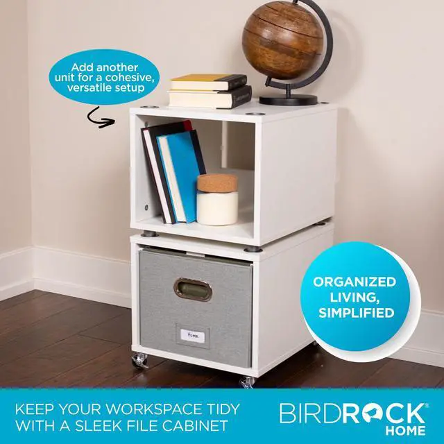 Alt view image 4 of 6 - Rolling File Cabinet Decorative Storage Shelf w/Removable Bins, Handles, and Wheels Organize Files, Books, Toys, Under Desk Office Solution, Modern Design - 1 Lateral Drawer, White