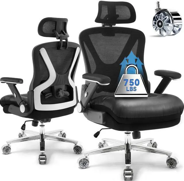 Main image of 750lbs Ergonomic Office Chair,Upgrade Big and Tall Office Chairs for Heavy People,Mesh High Back Desk Chair with 5D Flip Arms Large Wheels,Adjustable Headrest & Lumbar Support,Wide Chairs
