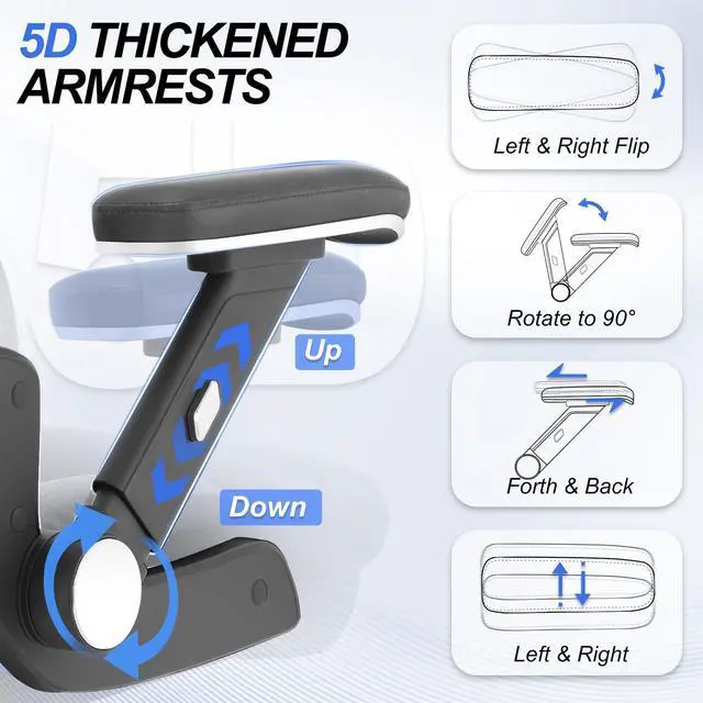 Alt view image 3 of 6 - 750lbs Ergonomic Office Chair,Upgrade Big and Tall Office Chairs for Heavy People,Mesh High Back Desk Chair with 5D Flip Arms Large Wheels,Adjustable Headrest & Lumbar Support,Wide Chairs