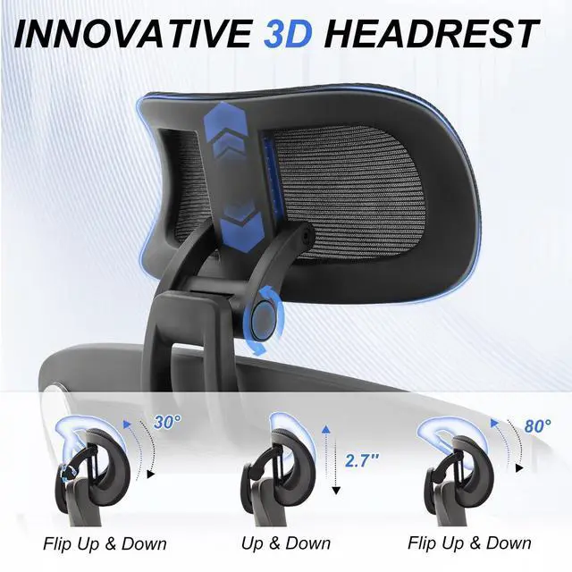 Alt view image 4 of 6 - 750lbs Ergonomic Office Chair,Upgrade Big and Tall Office Chairs for Heavy People,Mesh High Back Desk Chair with 5D Flip Arms Large Wheels,Adjustable Headrest & Lumbar Support,Wide Chairs
