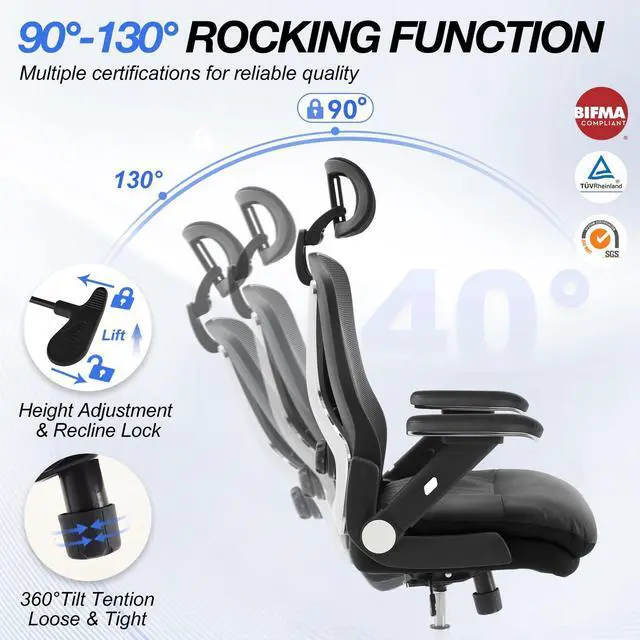 Alt view image 6 of 6 - 750lbs Ergonomic Office Chair,Upgrade Big and Tall Office Chairs for Heavy People,Mesh High Back Desk Chair with 5D Flip Arms Large Wheels,Adjustable Headrest & Lumbar Support,Wide Chairs