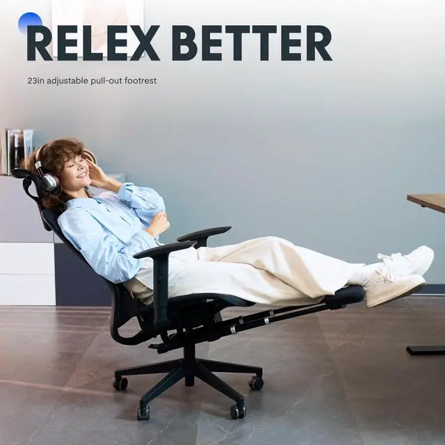 Alt view image 4 of 6 - OC3 Air Ergonomic Office Chair with Footrest, Mesh Back Computer Chair, Home Office Desk Chairs, with Adjustable Lumbar Support/3D Headrest/Reliable Base, Mesh Seat Cushion, Black, Air-F