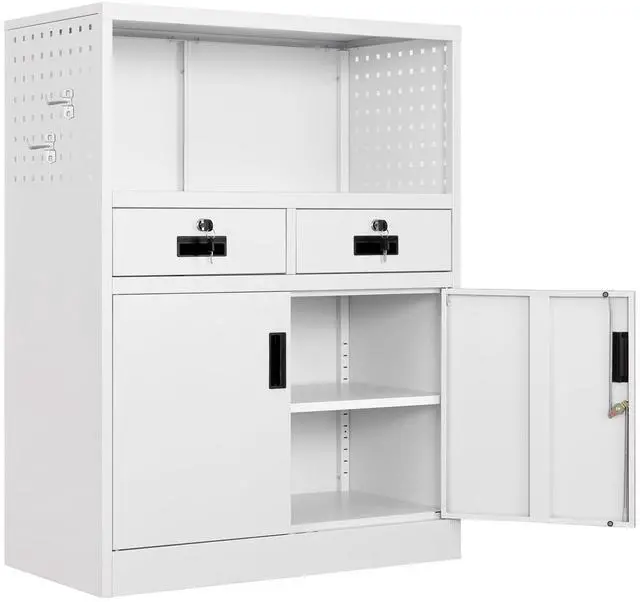 Main image of Locking Cabinet with 2 Drawers, Metal Storage Cabinet with Locking Doors and Shelves - 41.3" Steel Lockable Storage Cabinet, Metal Cabinet for Home Office, Garage, School (White)