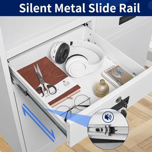 Alt view image 5 of 6 - Locking Cabinet with 2 Drawers, Metal Storage Cabinet with Locking Doors and Shelves - 41.3" Steel Lockable Storage Cabinet, Metal Cabinet for Home Office, Garage, School (White)