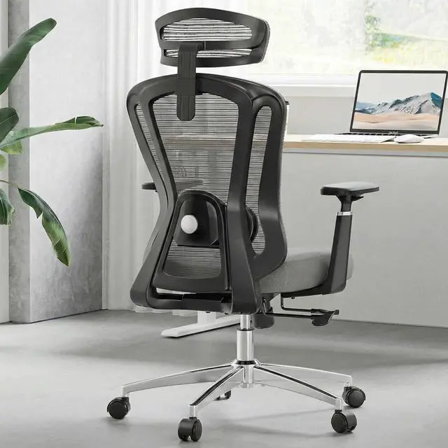 Main image of Ergonomic Office Chair Desk Chair, High Back Computer Chair with Wheels, Home Sutdy Chair for Heavy People, Mesh Office Chair Adjustable Seat Depth, 3D Armrests and Adjustable Headrest, Grey