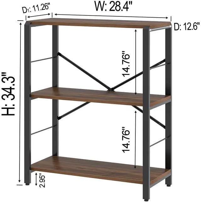 Alt view image 2 of 6 - Small Bookshelf, 3 Tier Rustic Book Shelf with Storage, Industrial Low Short Bookcases for Office, Bedroom and Living Room, Rustic Walnut