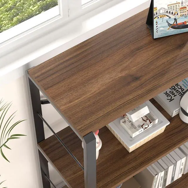 Alt view image 4 of 6 - Small Bookshelf, 3 Tier Rustic Book Shelf with Storage, Industrial Low Short Bookcases for Office, Bedroom and Living Room, Rustic Walnut