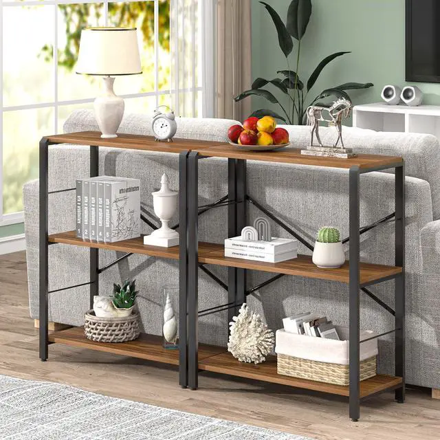 Alt view image 5 of 6 - Small Bookshelf, 3 Tier Rustic Book Shelf with Storage, Industrial Low Short Bookcases for Office, Bedroom and Living Room, Rustic Walnut