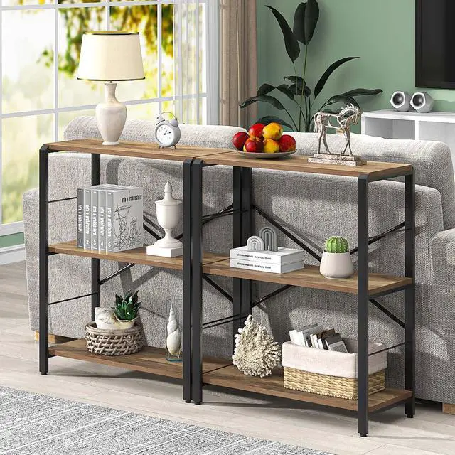 Alt view image 4 of 6 - Small Bookshelf, 3 Tier Open Book Shelf, Rustic Wood and Metal Shelving Unit for Small Space, Oak