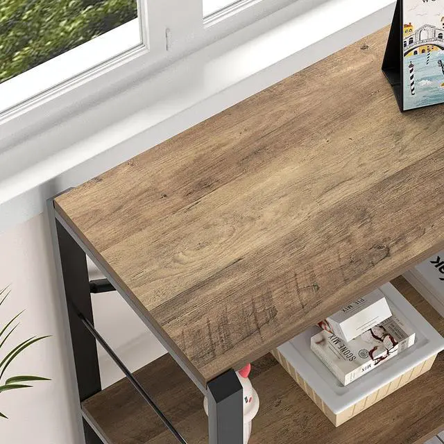 Alt view image 5 of 6 - Small Bookshelf, 3 Tier Open Book Shelf, Rustic Wood and Metal Shelving Unit for Small Space, Oak