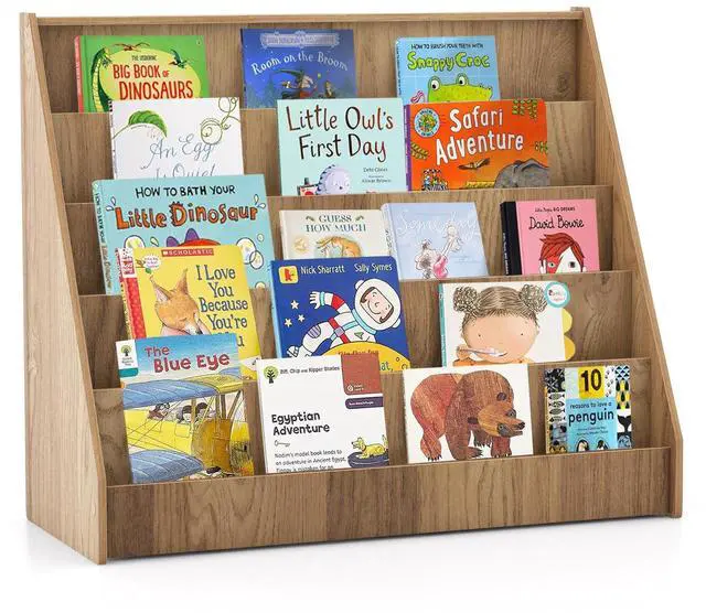 Main image of Kids Bookshelf, 5-Tier Wooden Toddler Bookcase, Children Book Rack & Magazine Display Shelf, Toy Storage Organizer, Book Shelf for Kids Rooms, Playroom, Nursery, Classroom (Natural)