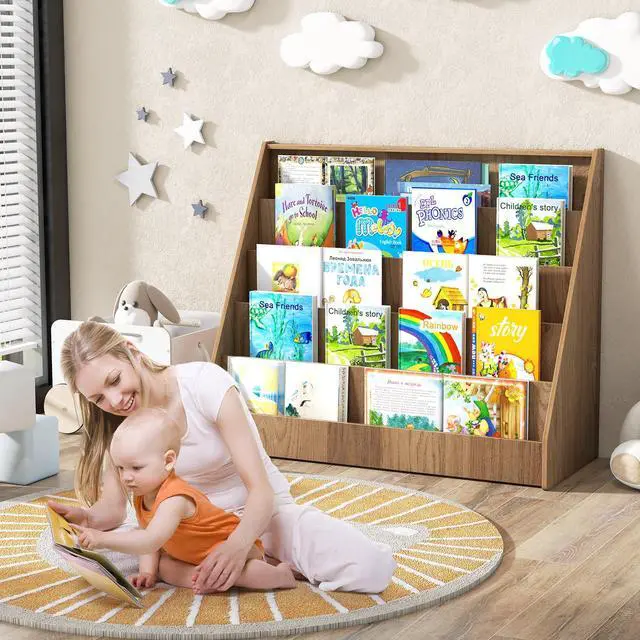 Alt view image 2 of 6 - Kids Bookshelf, 5-Tier Wooden Toddler Bookcase, Children Book Rack & Magazine Display Shelf, Toy Storage Organizer, Book Shelf for Kids Rooms, Playroom, Nursery, Classroom (Natural)