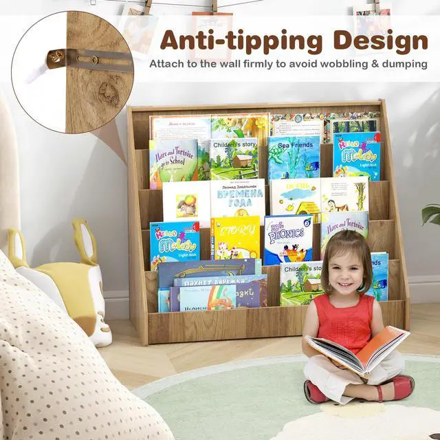 Alt view image 5 of 6 - Kids Bookshelf, 5-Tier Wooden Toddler Bookcase, Children Book Rack & Magazine Display Shelf, Toy Storage Organizer, Book Shelf for Kids Rooms, Playroom, Nursery, Classroom (Natural)