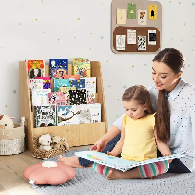 Alt view image 2 of 6 - Kids Bookshelf, 4-Tier Wooden Toddler Bookcase, Children Book Rack & Magazine Display Shelf, Toy Storage Organizer, Book Shelf for Kids Rooms, Playroom, Nursery, Classroom (Natural)