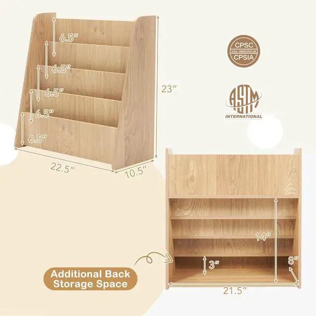 Alt view image 3 of 6 - Kids Bookshelf, 4-Tier Wooden Toddler Bookcase, Children Book Rack & Magazine Display Shelf, Toy Storage Organizer, Book Shelf for Kids Rooms, Playroom, Nursery, Classroom (Natural)