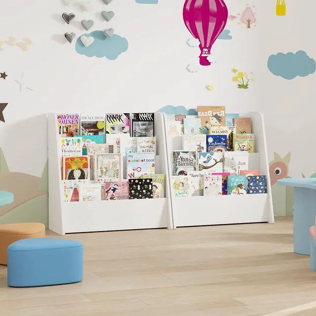 Alt view image 2 of 6 - Kids Bookshelf, 4-Tier Wooden Toddler Bookcase, Children Book Rack & Magazine Display Shelf, Toy Storage Organizer, Book Shelf for Kids Rooms, Playroom, Nursery, Classroom (White)