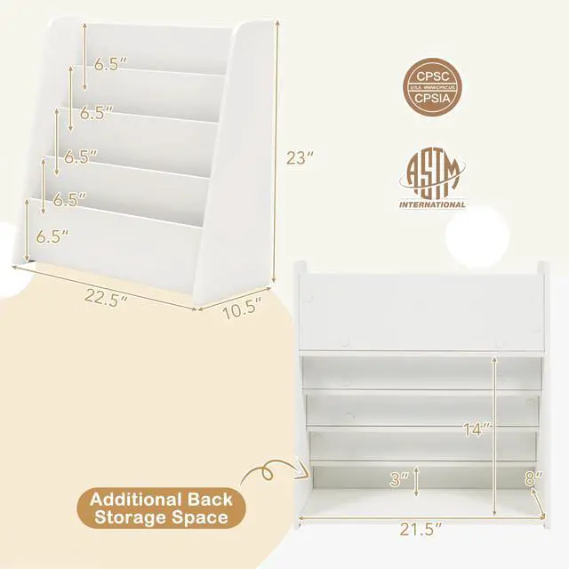 Alt view image 3 of 6 - Kids Bookshelf, 4-Tier Wooden Toddler Bookcase, Children Book Rack & Magazine Display Shelf, Toy Storage Organizer, Book Shelf for Kids Rooms, Playroom, Nursery, Classroom (White)