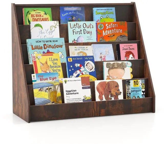 Main image of Kids Bookshelf, 5-Tier Wooden Toddler Bookcase, Children Book Rack & Magazine Display Shelf, Toy Storage Organizer, Book Shelf for Kids Rooms, Playroom, Nursery, Classroom (Rustic Brown)