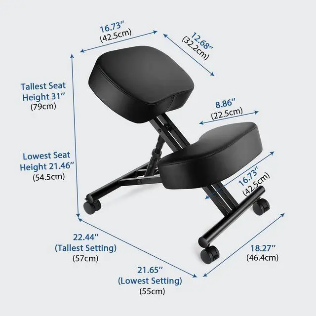 Alt view image 2 of 6 - Ergonomic Kneeling Chair, Meditation Chair with Height Adjustable and Cushion for Home and Office, Posture Office Stool with an Angled Seat and Casters