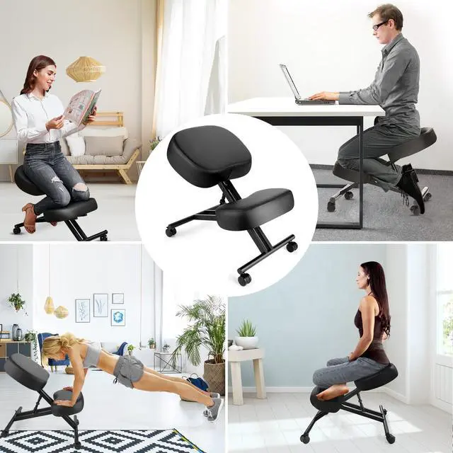 Alt view image 3 of 6 - Ergonomic Kneeling Chair, Meditation Chair with Height Adjustable and Cushion for Home and Office, Posture Office Stool with an Angled Seat and Casters