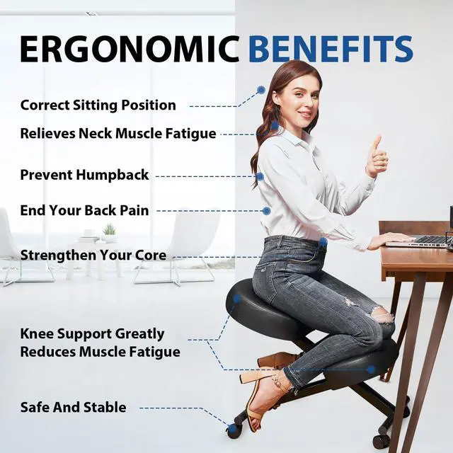 Alt view image 4 of 6 - Ergonomic Kneeling Chair, Meditation Chair with Height Adjustable and Cushion for Home and Office, Posture Office Stool with an Angled Seat and Casters