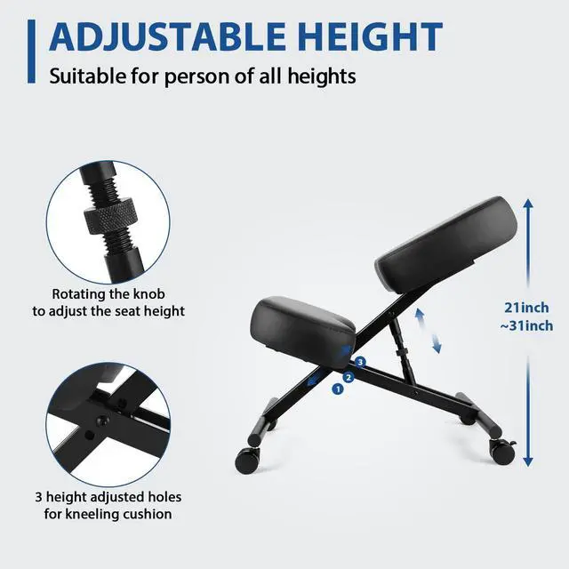 Alt view image 5 of 6 - Ergonomic Kneeling Chair, Meditation Chair with Height Adjustable and Cushion for Home and Office, Posture Office Stool with an Angled Seat and Casters