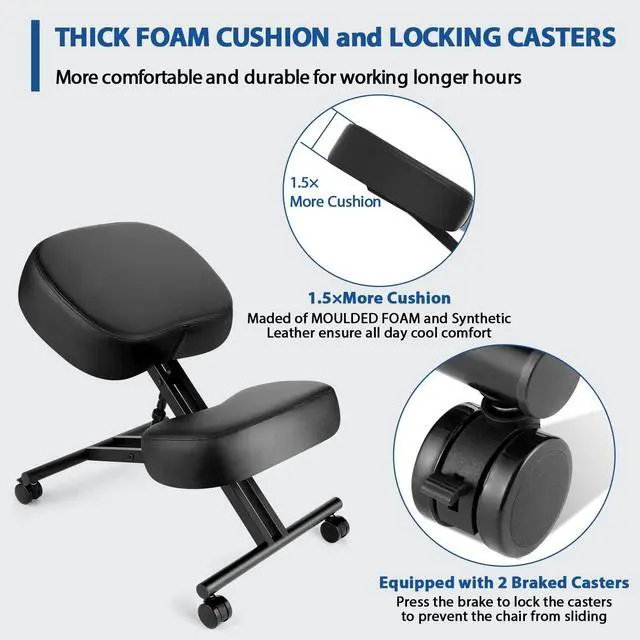 Alt view image 6 of 6 - Ergonomic Kneeling Chair, Meditation Chair with Height Adjustable and Cushion for Home and Office, Posture Office Stool with an Angled Seat and Casters