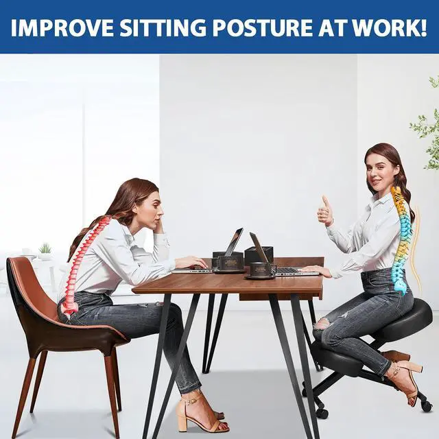 Alt view image 4 of 6 - Ergonomic Kneeling Chair, Meditation Chair with Height Adjustable and Cushion for Home and Office, Posture Office Stool with an Angled Seat and Casters