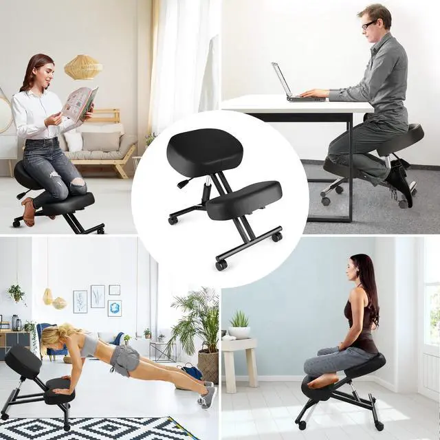 Alt view image 5 of 6 - Ergonomic Kneeling Chair, Meditation Chair with Height Adjustable and Cushion for Home and Office, Posture Office Stool with an Angled Seat and Casters