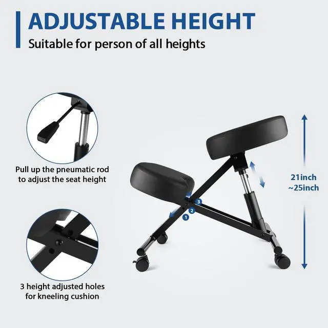 Alt view image 6 of 6 - Ergonomic Kneeling Chair, Meditation Chair with Height Adjustable and Cushion for Home and Office, Posture Office Stool with an Angled Seat and Casters