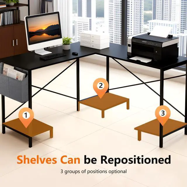 Alt view image 6 of 6 - 50 Inch L-Shaped Computer Desk,Gaming Desk with Durable Metal Frame,Corner Desk with Side Storage Bag & CPU Stand for Home Office Gaming Study,Black