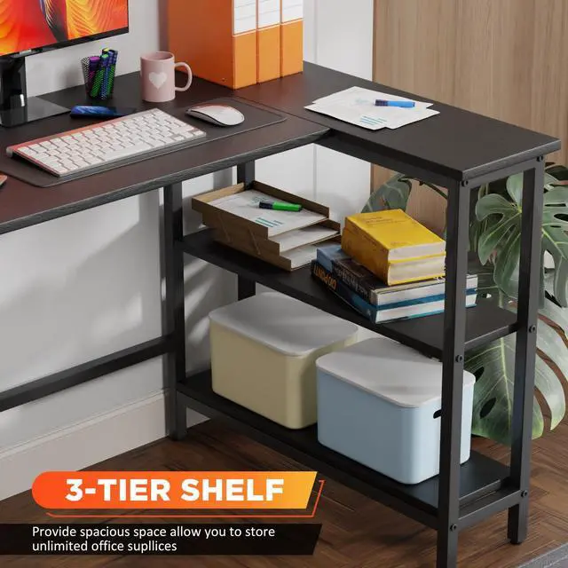 Alt view image 6 of 6 - 43 Inch L-Shaped Computer Desk,Gaming Desk with Durable Metal Frame,Corner Desk with Reversible Storage Shelves for Home Office Gaming Study,Black (43 inch)