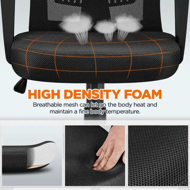 Alt view image 5 of 6 - Mid-Back Mesh Task Office Desk Chair with Wheels and Arms, Black | Breathable mesh back and foam-padded seat for all-day comfort; sturdy metal frame, height adjustable, and easy to assemble