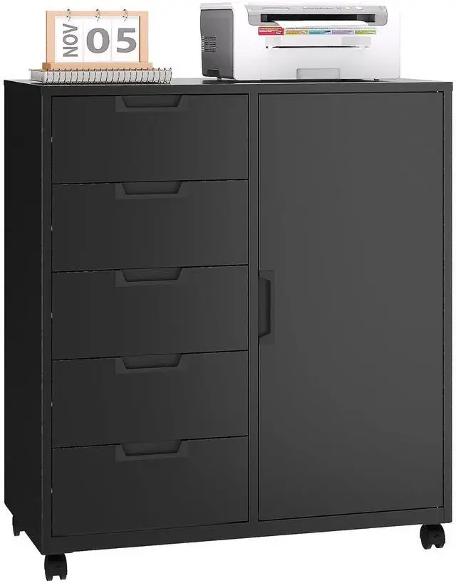 Main image of 5 Drawer Metal Cabinet, Office Storage Cabinet w/Universal Wheels, Printer Stand with Storage Shelves, Rolling File Cabinets for Home Office(Black)