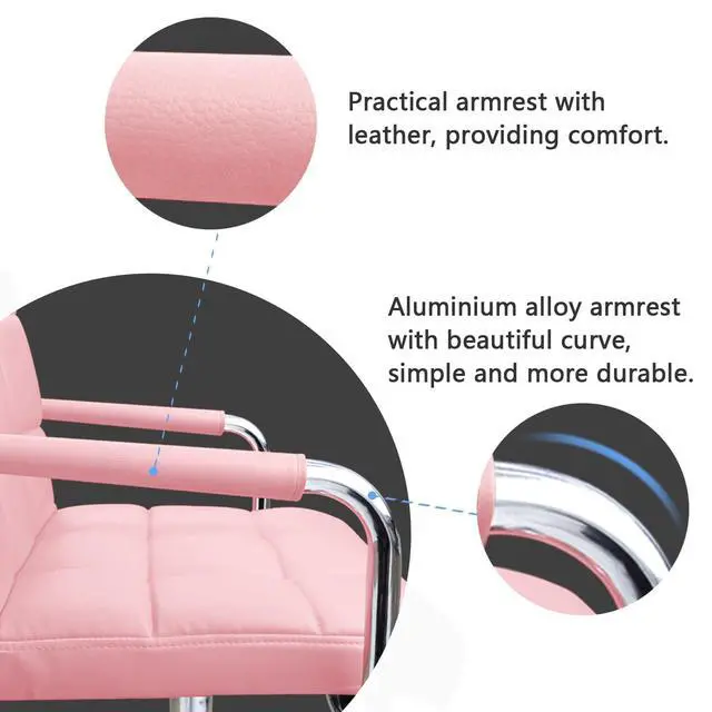 Alt view image 4 of 12 - Modern Office & Vanity Desk Chair - Mid-Back Rolling Chair with Wheels, PU Leather, Cute for Office, Teen & Bedroom Desks (Pink)